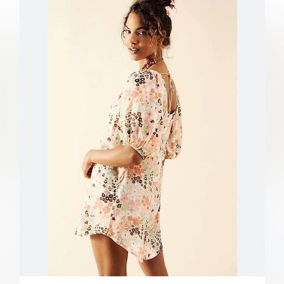 Free People Callie Floral Print Scoop Neck Short Sleeve Tunic Top .Size XS - Picture 3 of 16